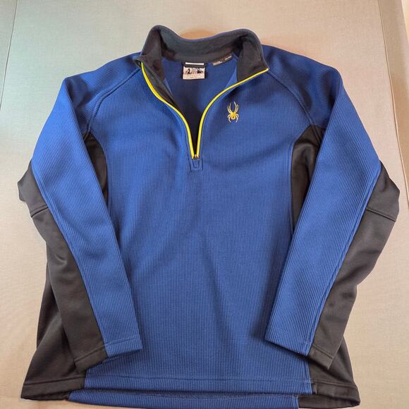 Spyder Men’s XXL 1/4 Zip Pullover Blue Black Yellow Performance Fleece - Picture 4 of 16